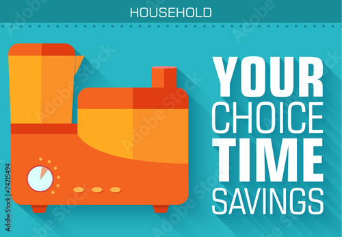 Flat food processor kitchen equipment background illustration co