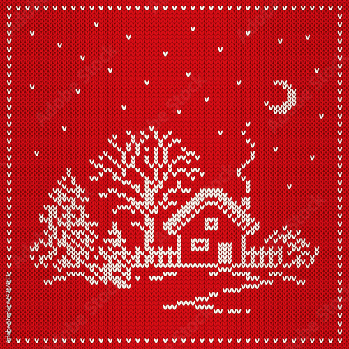Christmas Knitted Background. Seamless Pattern
