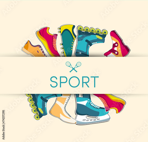 big illustration collection set of sport shoe equpment backgroun