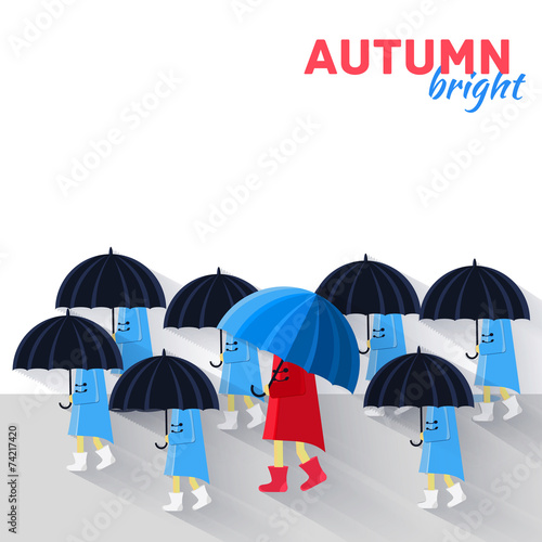 People with umbrella in a autumn raining day background concept.