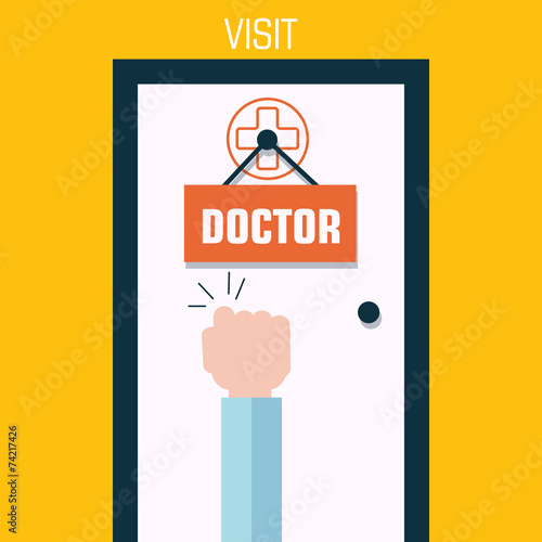 Flat medicine concept visit a doctor in hospital background. Vec