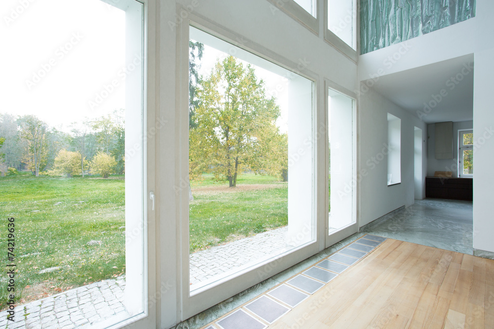 Fototapeta premium Large windows in modern house