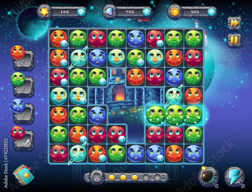 Illustration fabulous space with the image of the game screen wi