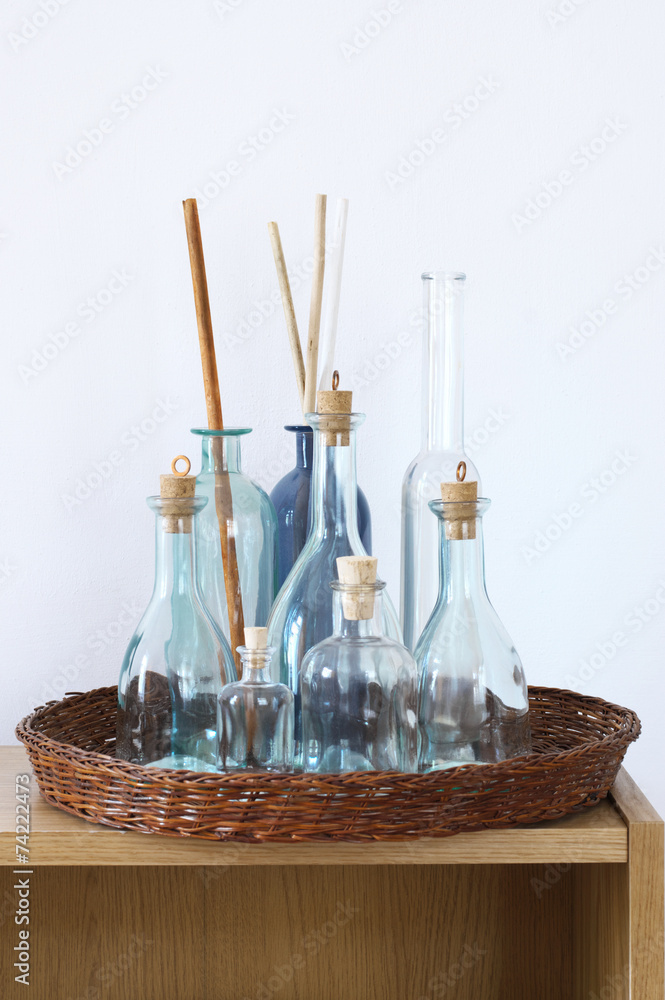 Shelf with decorative bottles