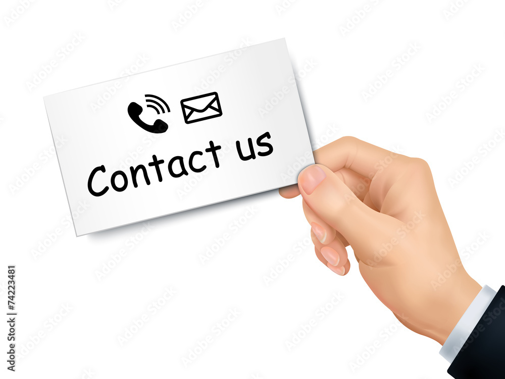 contact us card in hand contact us card in hand