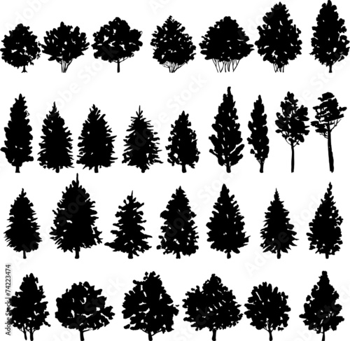 set of trees silhouettes