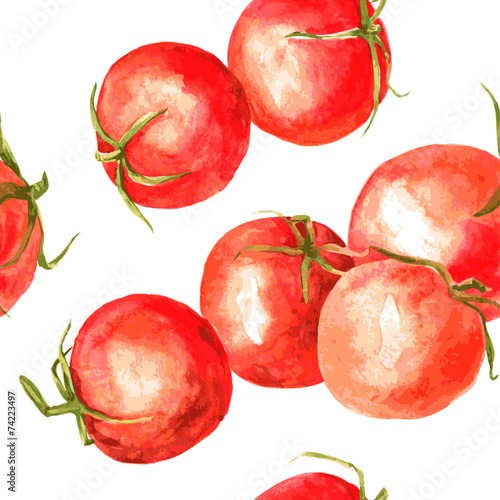 Seamless pattern with watercolor drawing tomatoes