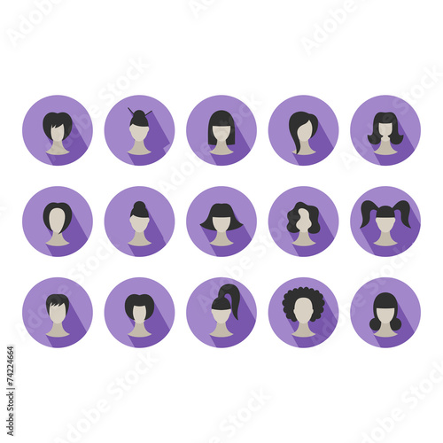 Set of flat icons of hairstyles for woman