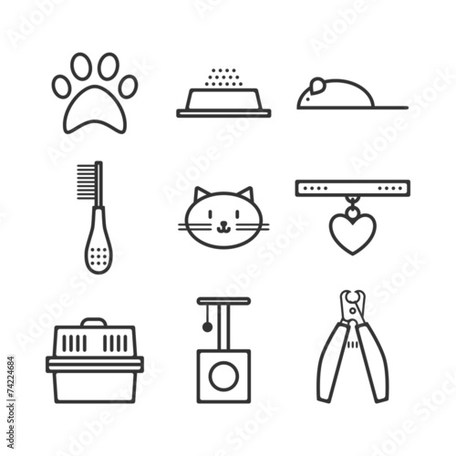 Set of pets icons, cat symbols
