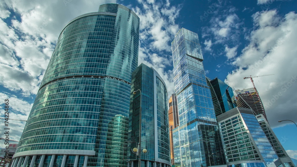 The sky-scrapers wide-angle view, time lapse The sky-scrapers wide-angle view, time lapse