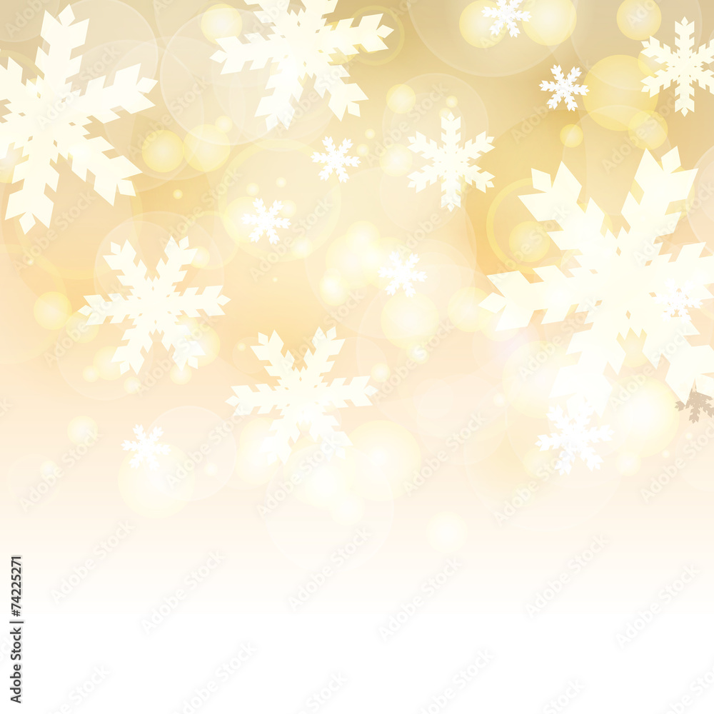Abstract blurred lights and snowflakes background with space for