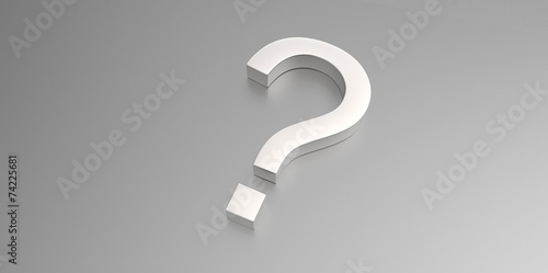 white 3D question mark on gray grey silver background