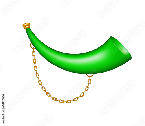 Hunting horn in green design with golden chain