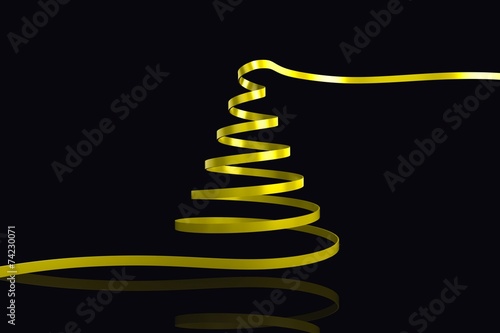 Composite image of yellow christmas tree ribbon