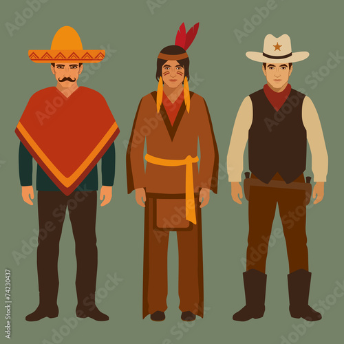 cowboy, indian and mexican, american people