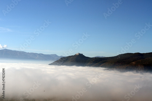 Montecassino Abbey with fog