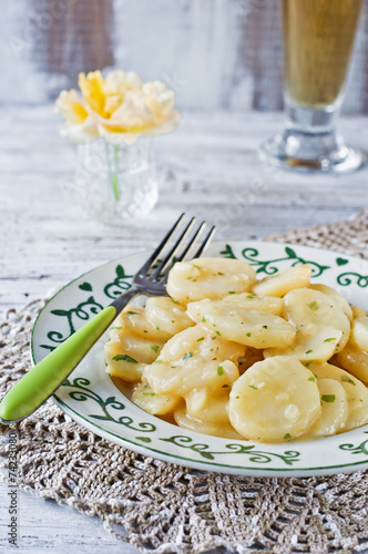 Potato salad (Kartoffelsalat), Selective focus.