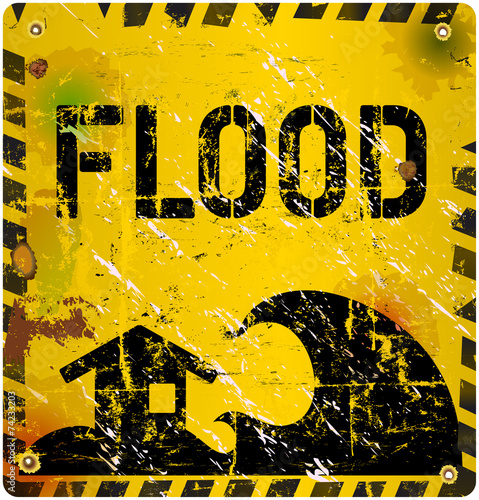 flood warning sign, grungy and weathered, vector eps 10