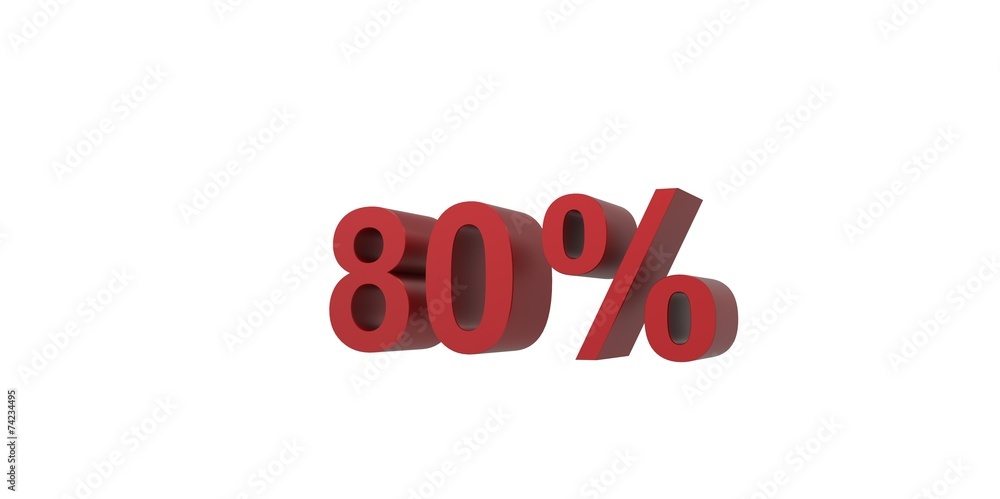 3D rendering of a red 80 percent letters on a white background 3D rendering of a red 80 percent letters on a white background