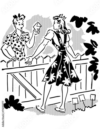 Neighbors Chatting Over Fence