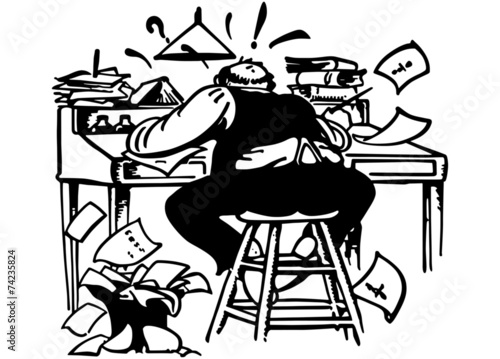 Man Working Madly At Desk