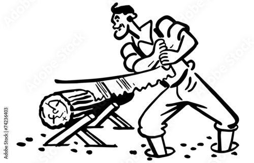 Lumberjack Sawing Log