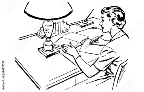 Lady At Desk Writing