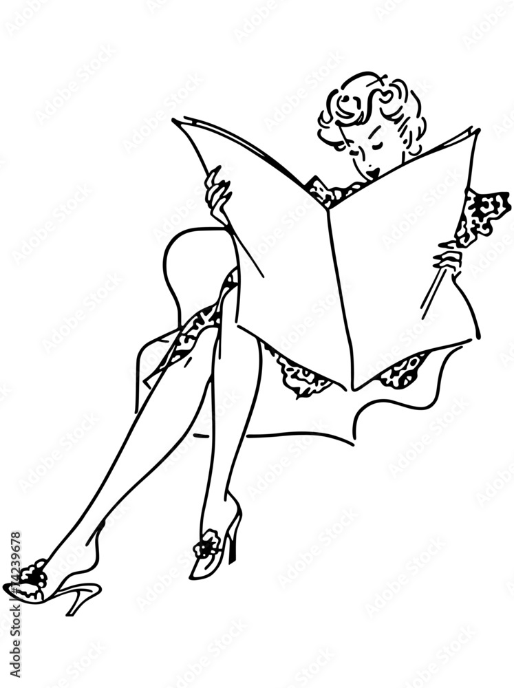 Naklejka premium Gal Reading Newspaper