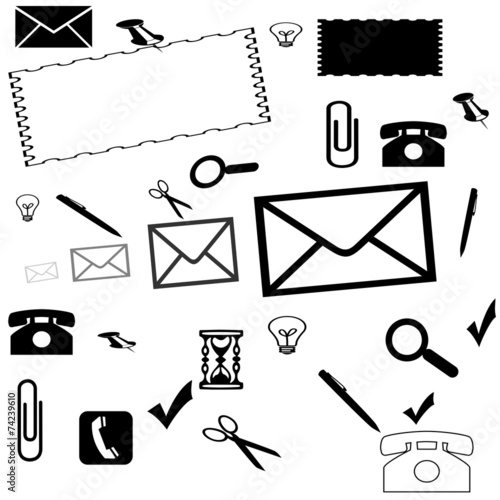 White background with different things