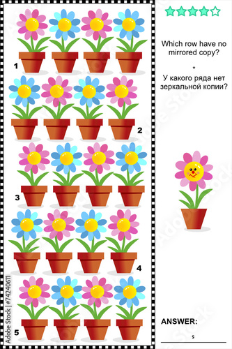 Visual riddle with rows of potted flowers