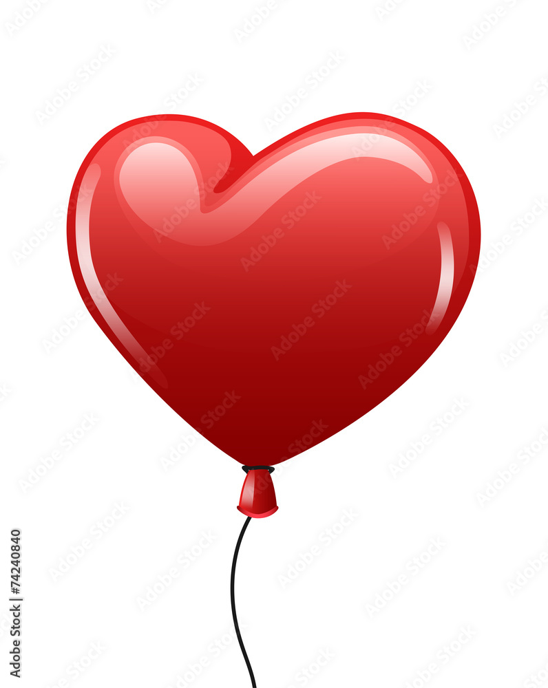 Red balloon heart on white