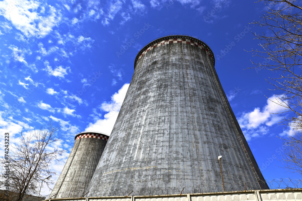 Large factory chimneys