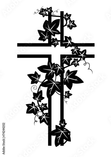 Kreuz mit Efeu bewachsen