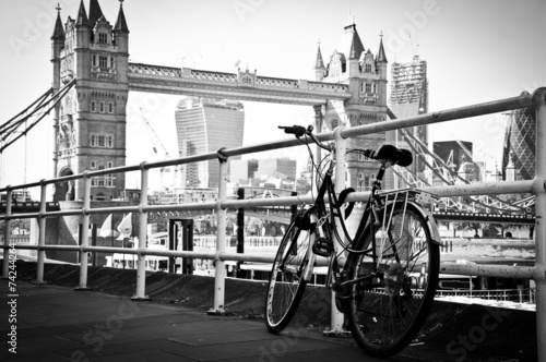 Bicycle parked in London in artistic black and white