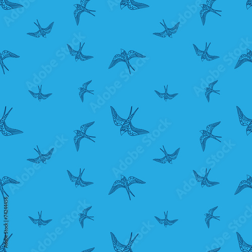 Vector doodle swallow birds seamless pattern