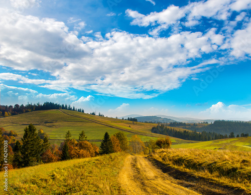 Wide road in the Carpathian Mountains.