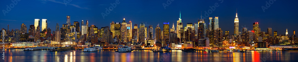 Manhattan skyline panorama at night, New York