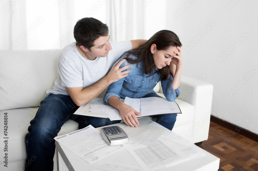 couple in stress husband comforting wife financial problems couple in stress husband comforting wife financial problems