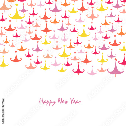 Happy new year colorful pine tree greeting card