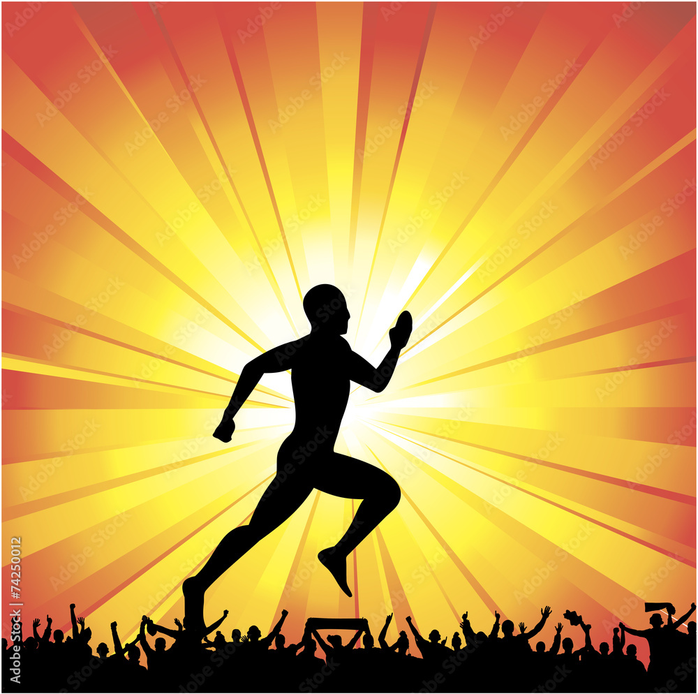 Silhouette of the runner on abstract background.