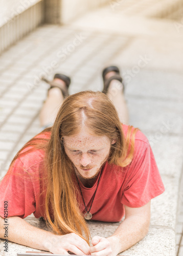 Redhead Man working, Vintage Photo photo