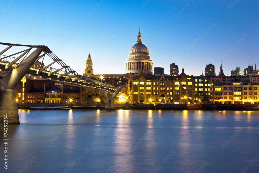 Night London city view over river  Thames