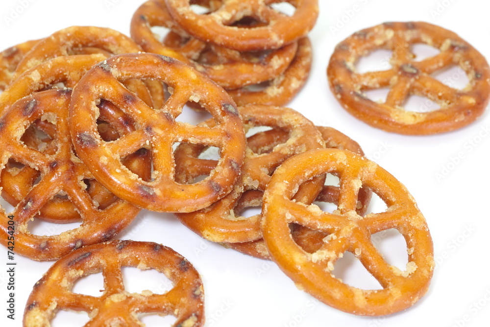 Baked bread pretzel snack on white background Baked bread pretzel snack on white background