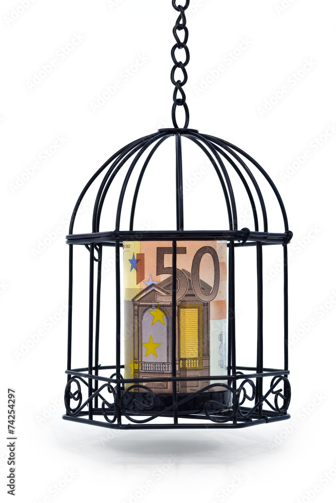 EURO UNDER RESTRICTIONS 2-A 50 euro note got kept in a cage.