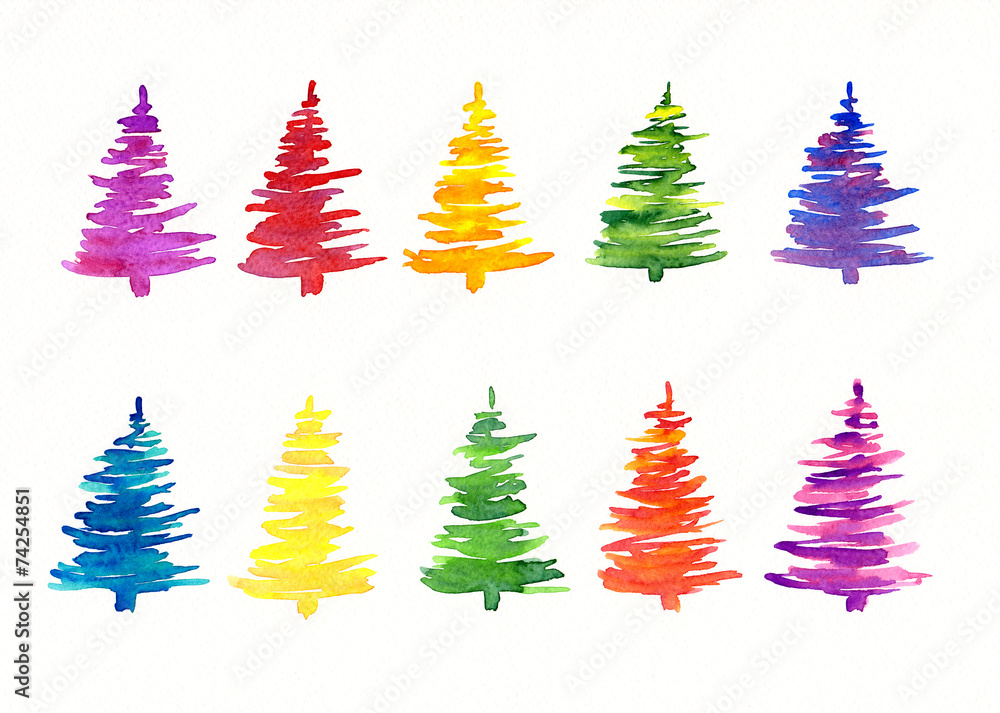 Handgemalte abstrakte Weihnachtsbäume Handgemalte abstrakte Weihnachtsbäume