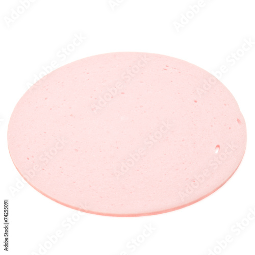cooked boiled ham sausage or bologna slice isolated on white bac