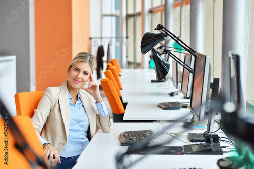 Successful business woman and man working at the office