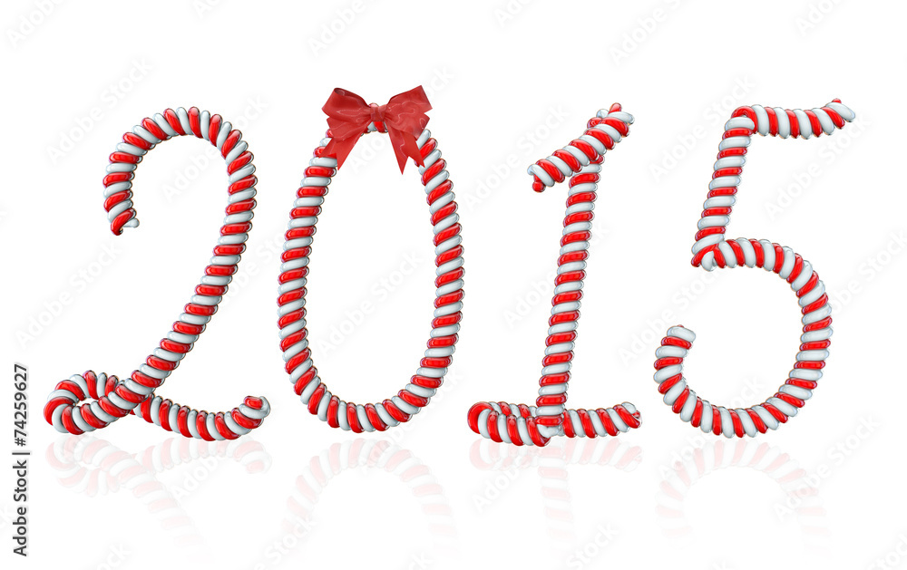 Happy New Year 2015 with Candy Cane Font and Red Bow
