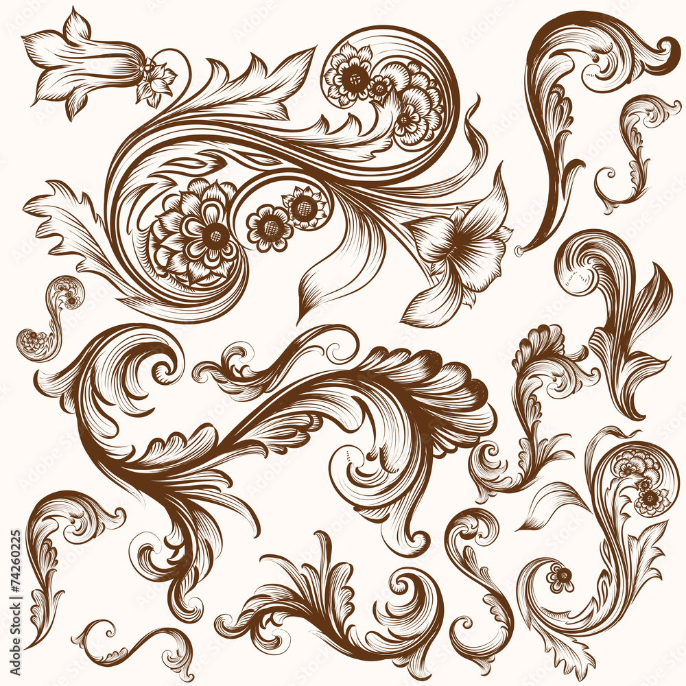 Collection of hand drawn swirl elements
