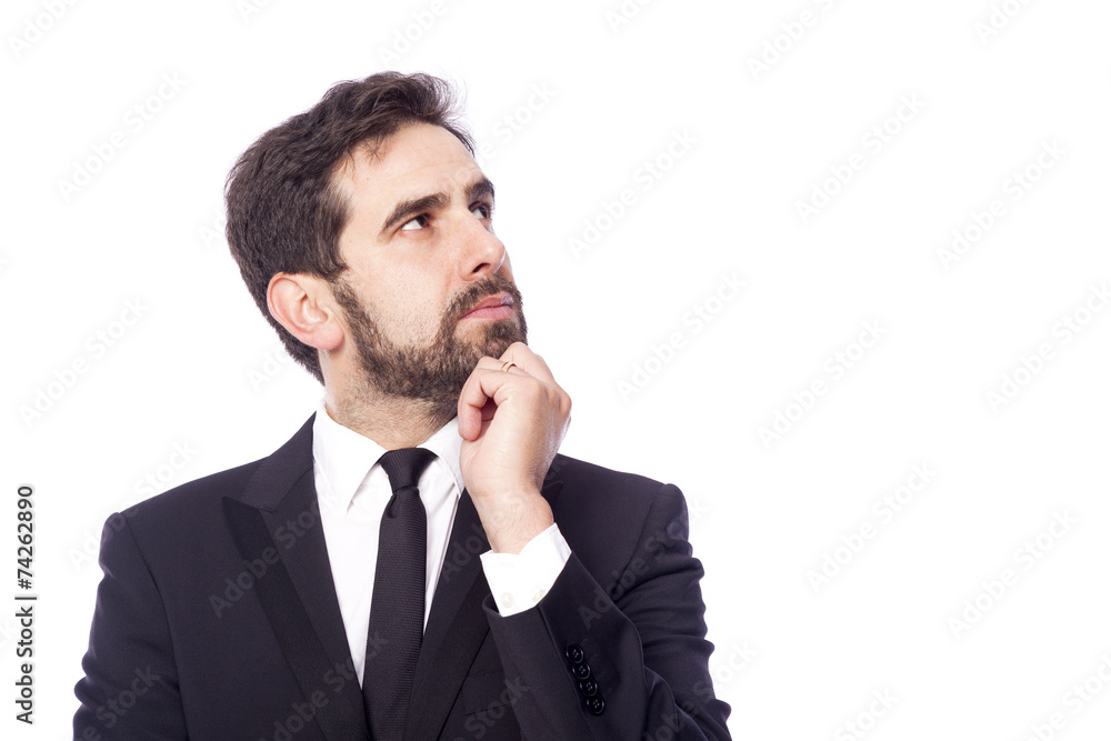 Portrait of handsome thoughtful business man, isolated on white Portrait of handsome thoughtful business man, isolated on white